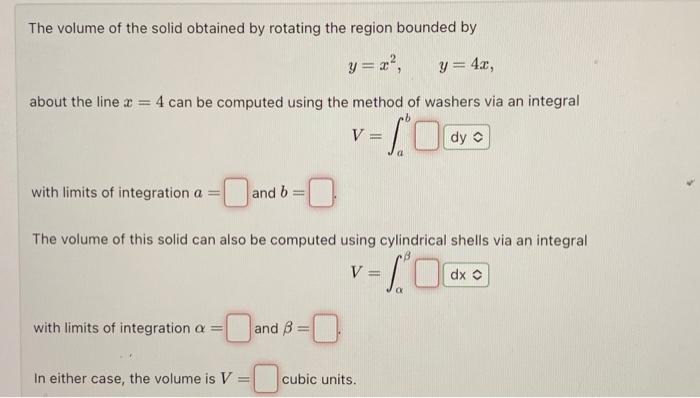 Solved The volume of the solid obtained by rotating the | Chegg.com