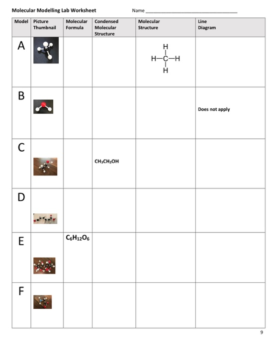 Name Molecular Modelling Lab Worksheet Model Picture