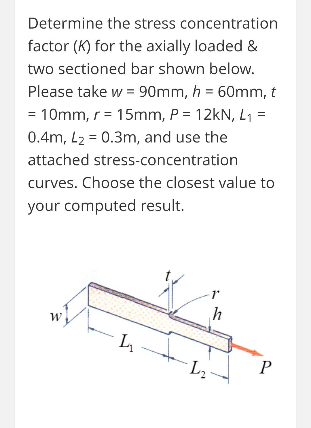 Solved Determine the stress concentration factor (K) for the | Chegg.com
