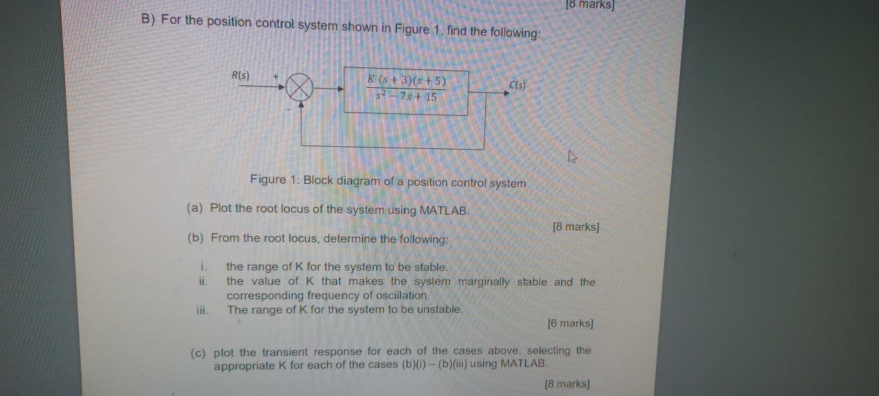 Solved B) ﻿For the position control system shown in Figure | Chegg.com