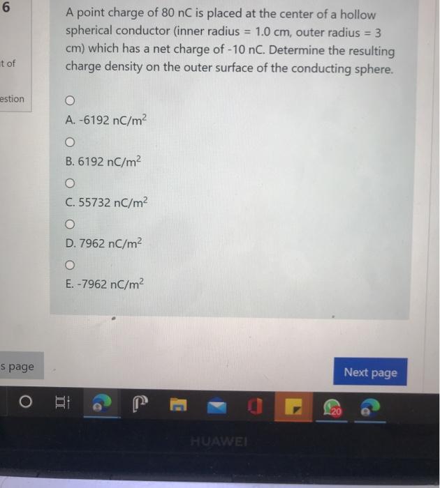 Solved 6 A point charge of 80 nC is placed at the center of | Chegg.com