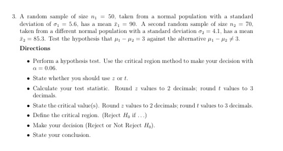 Solved 3. A random sample of size n = 50, taken from a | Chegg.com