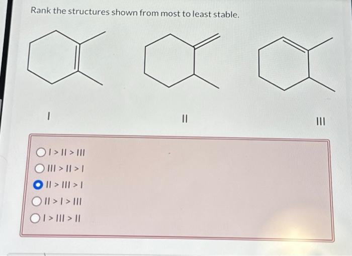 Solved Rank the structures shown from most to least stable. | Chegg.com