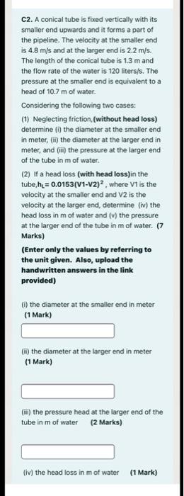 Solved C2. A conical tube is foed vertically with its | Chegg.com