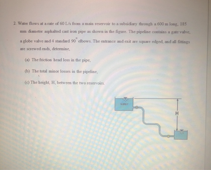 Solved 2. Water flows at a rate of 60 L/s from a main | Chegg.com