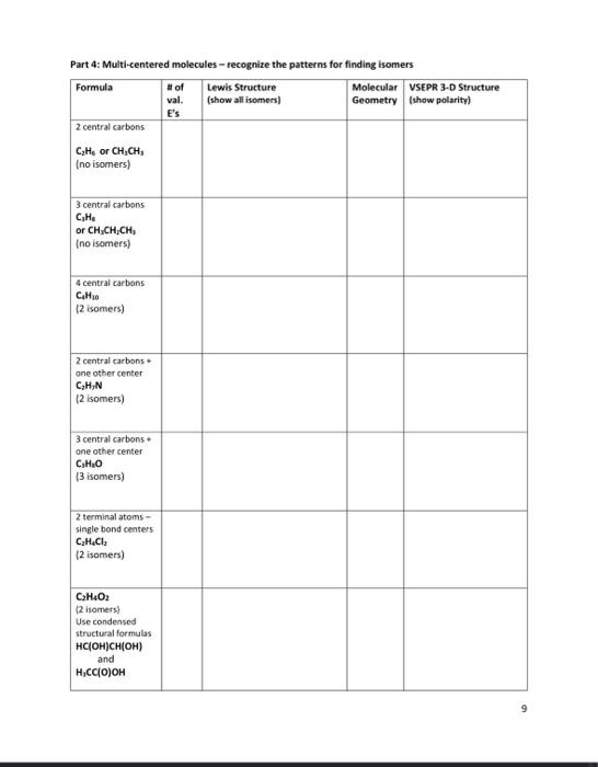 Solved Part 4: Multi-centered molecules - recognize the | Chegg.com