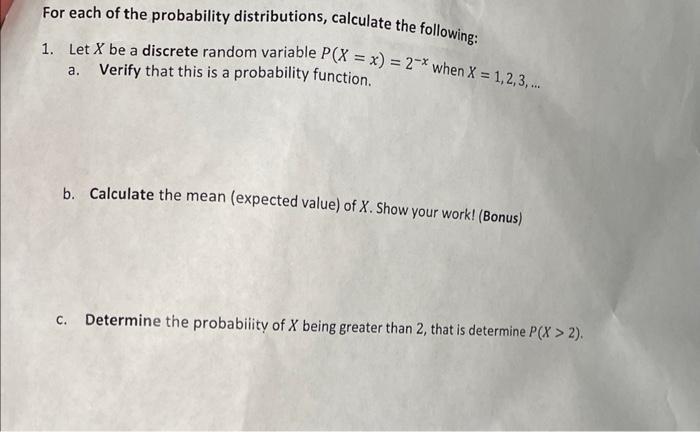 Solved For each of the probability distributions, calculate | Chegg.com