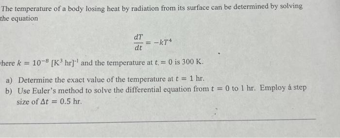 Solved The temperature of a body losing heat by radiation | Chegg.com