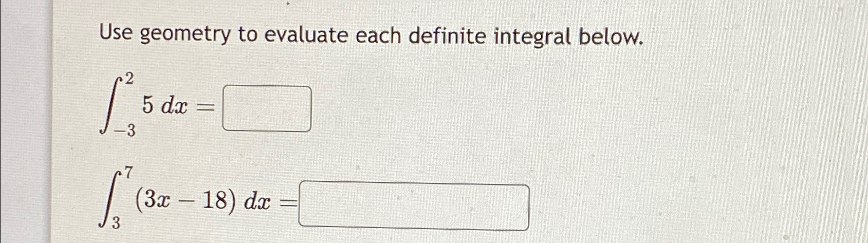 Solved Use geometry to evaluate each definite integral | Chegg.com