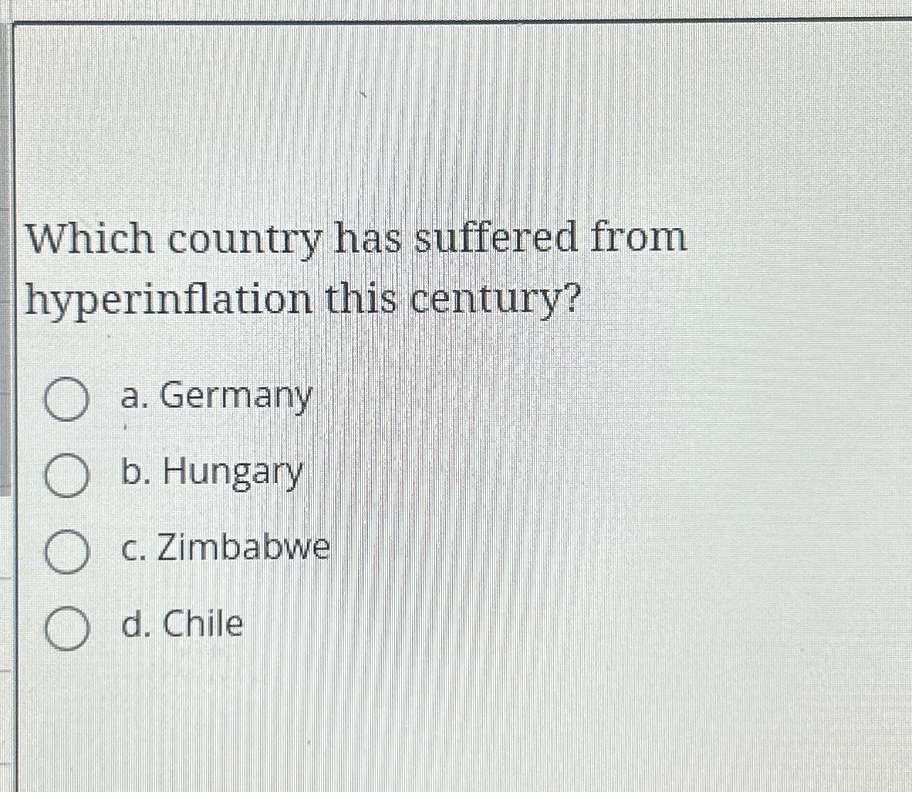 Solved Which country has suffered from hyperinflation this