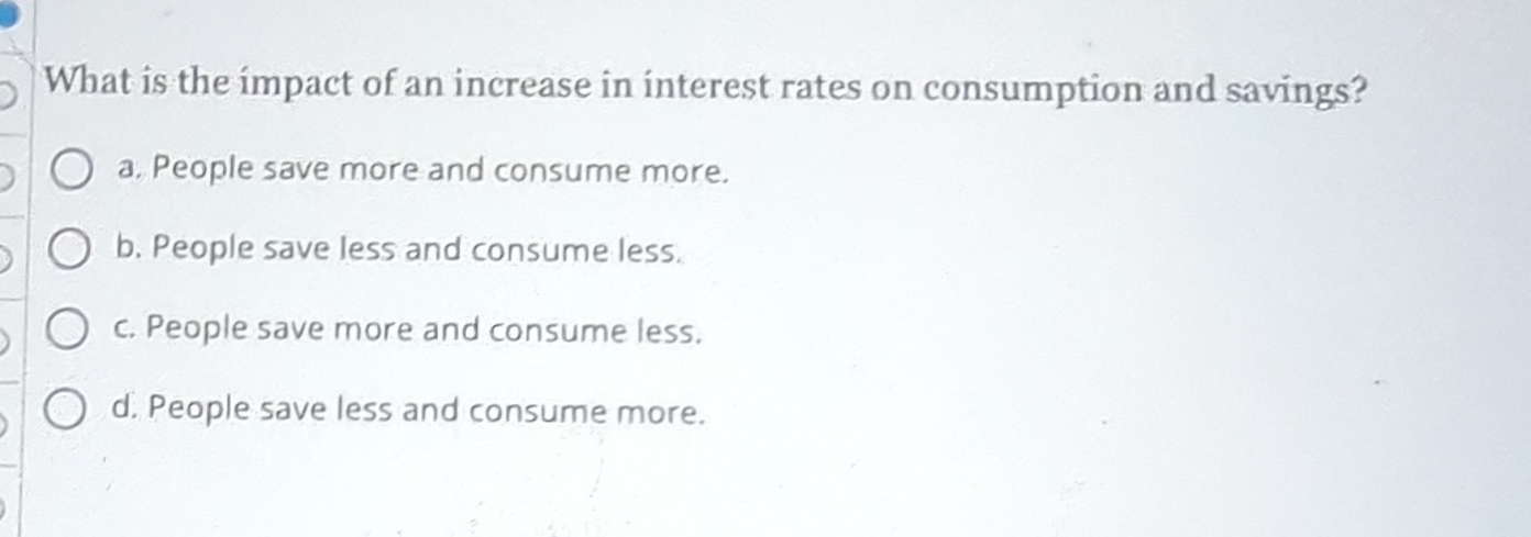 Solved What is the impact of an increase in interest rates | Chegg.com
