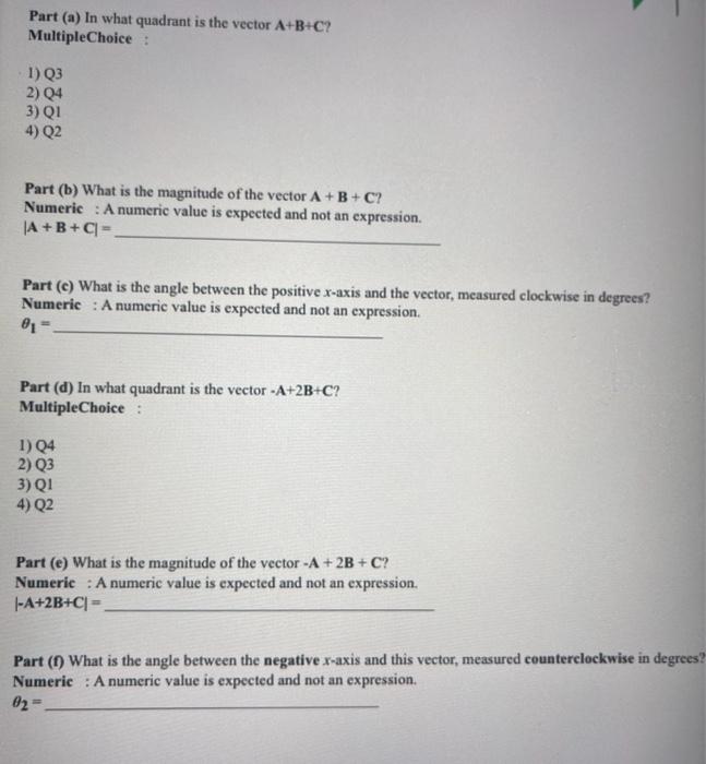 Solved Problem 1: Consider the three vectors shown in the | Chegg.com