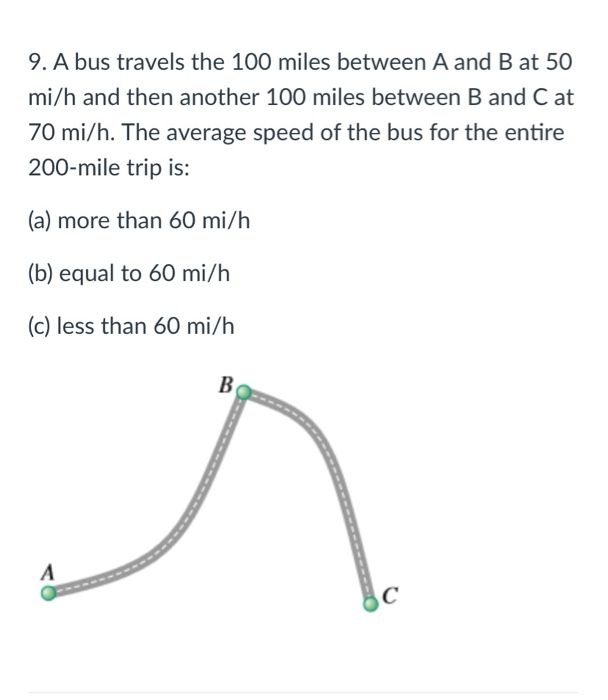 Solved 9. A Bus Travels The 100 Miles Between A And B At 50 | Chegg.com