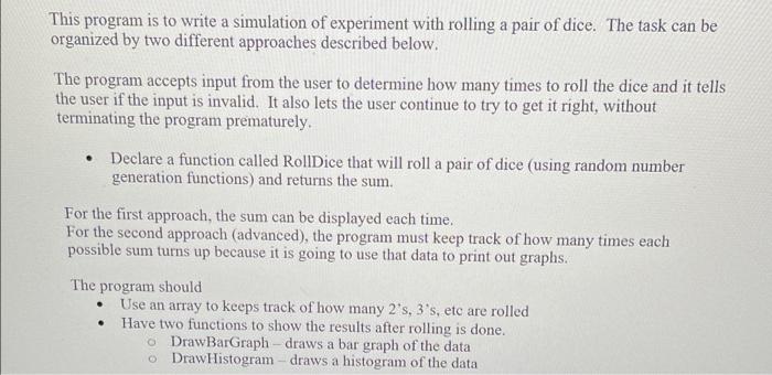 Solved This program is to write a simulation of experiment | Chegg.com
