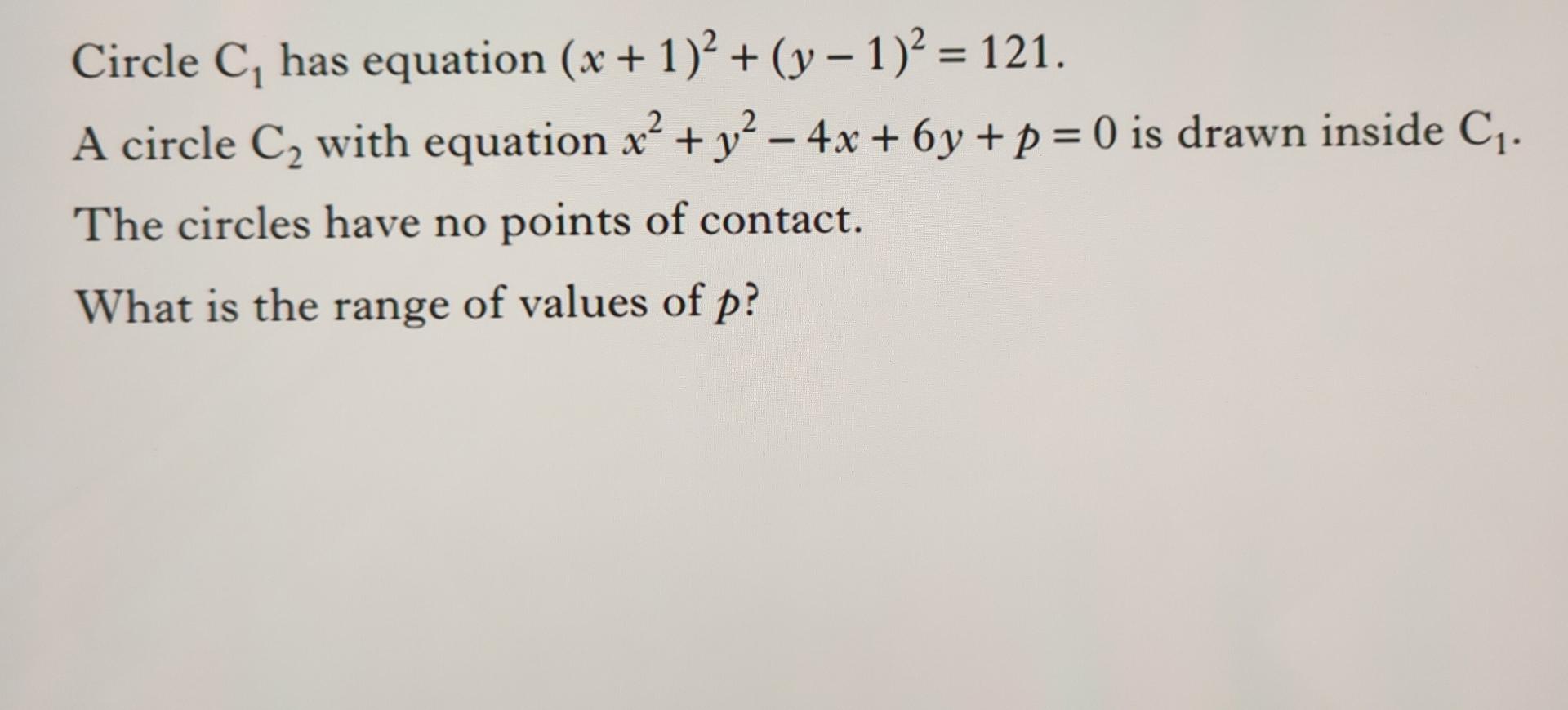 circle c1 has equation x 2 y 2 100