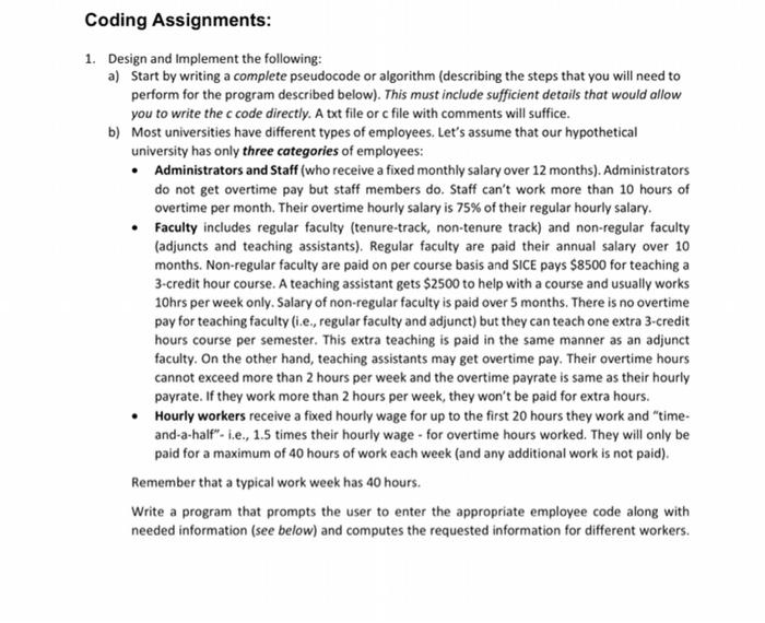 Solved Coding Assignments: 1. Design and implement the | Chegg.com