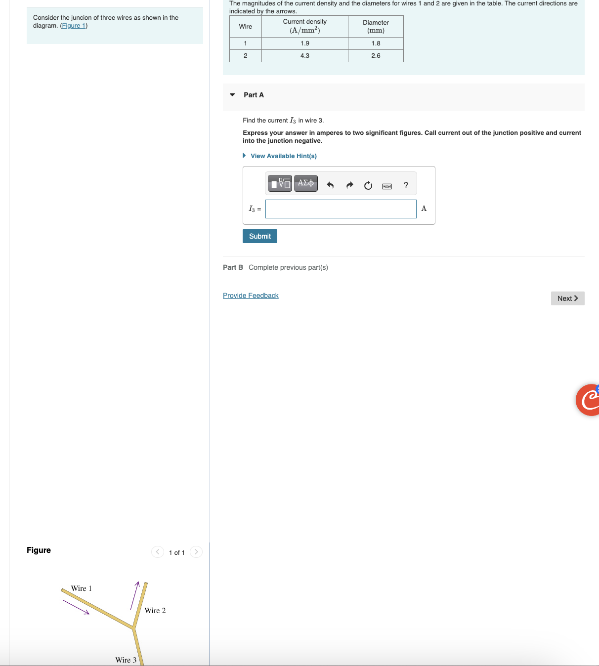 Solved Consider the juncion of three wires as shown in the | Chegg.com