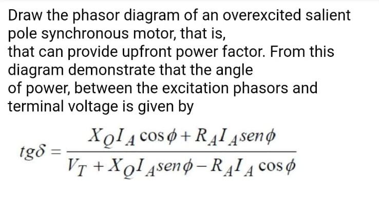 Solved Draw the phasor diagram of an overexcited salient | Chegg.com