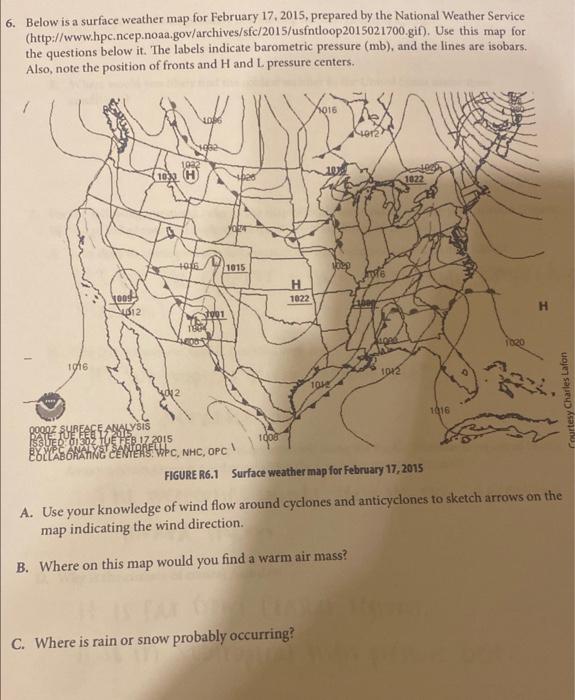 Solved 6. Below is a surface weather map for February 17, | Chegg.com