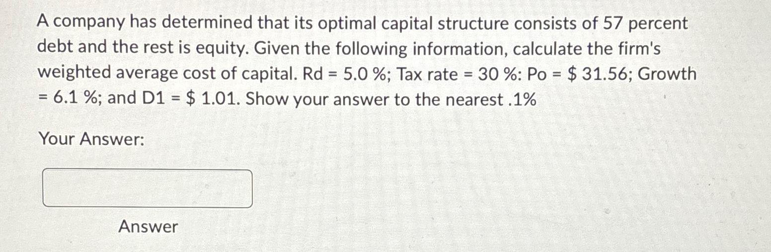 Solved A company has determined that its optimal capital | Chegg.com