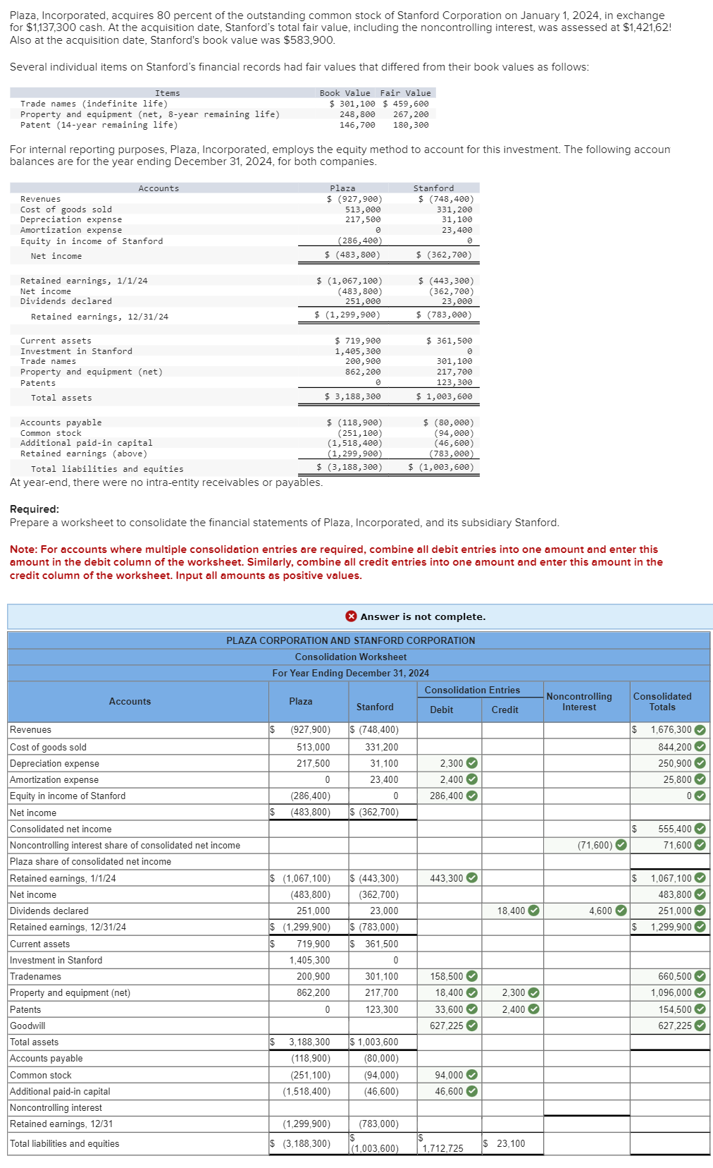 Solved Plaza, Incorporated, acquires 80 ﻿percent of the