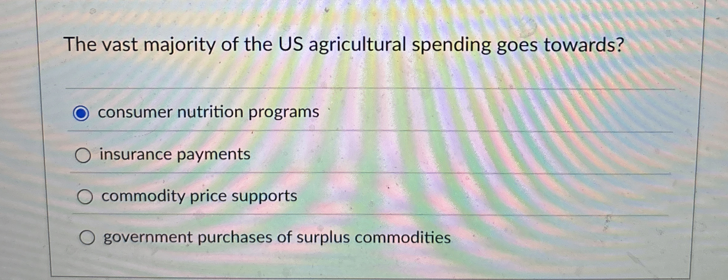 Solved The vast majority of the US agricultural spending | Chegg.com