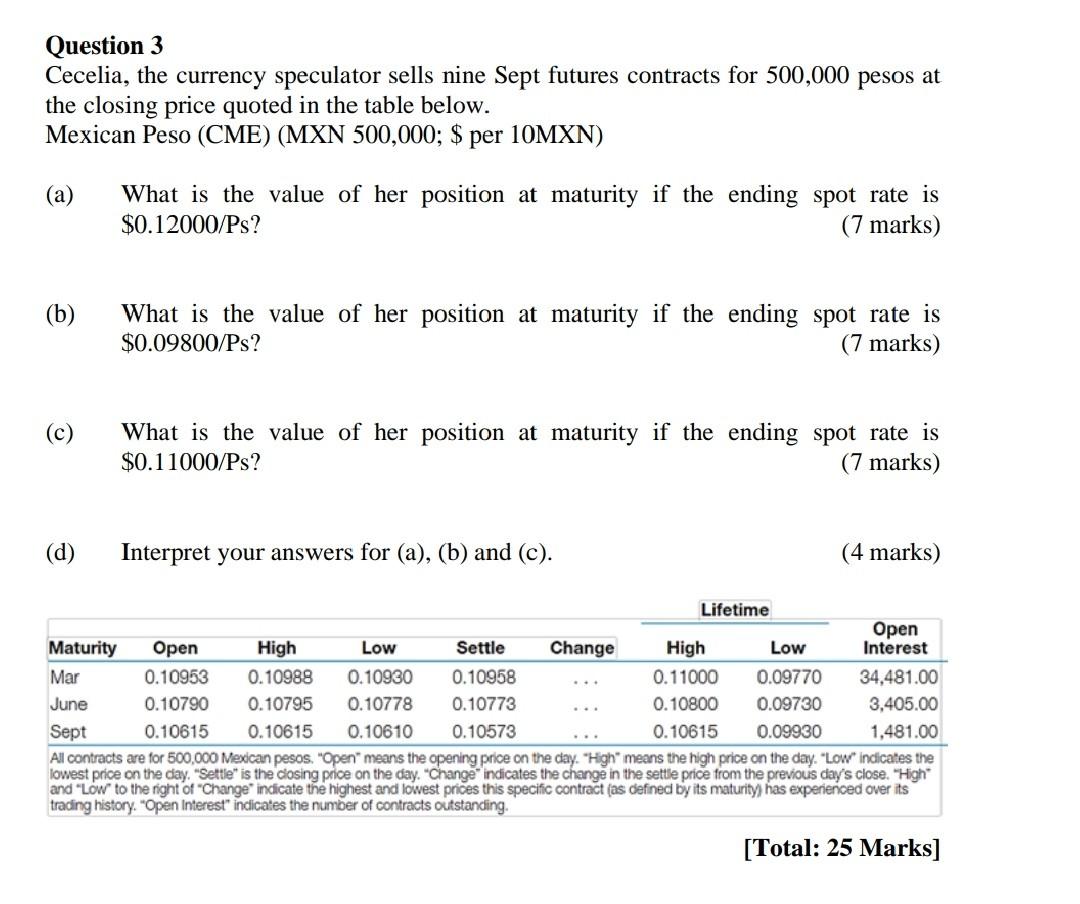 Solved Question 3 Cecelia, the currency speculator sells