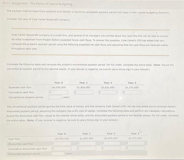 Solved 11- Assignment - The Basics of Capital Budgeting The | Chegg.com