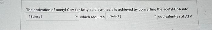 The activation of acetyl-CoA for fatty acid synthesis | Chegg.com