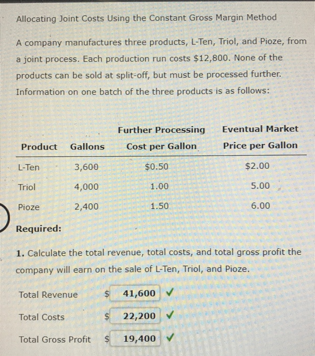 Solved Allocating Joint Costs Using the Constant Gross | Chegg.com