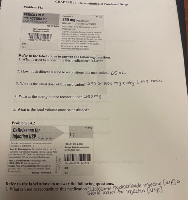 Solved CHAPTER 14 Reconstitution of Powdered Drugs Problem