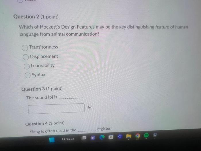 Solved Which of Hockett's Design Features may be the key | Chegg.com