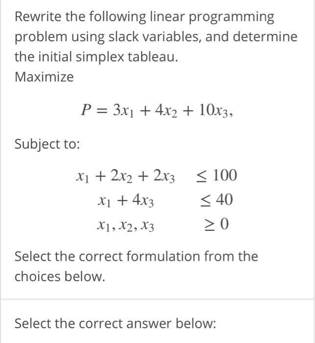 Solved Rewrite The Following Linear Programming Problem | Chegg.com