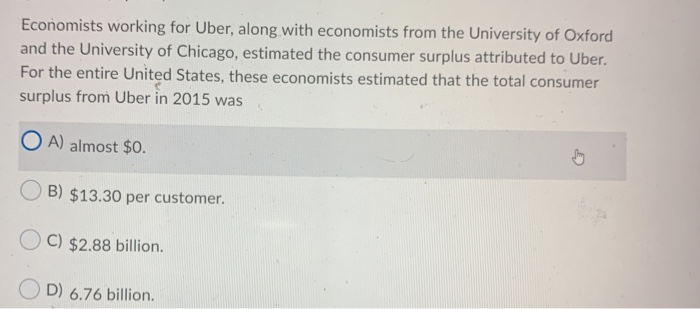 Solved Economists working for Uber, along with economists | Chegg.com
