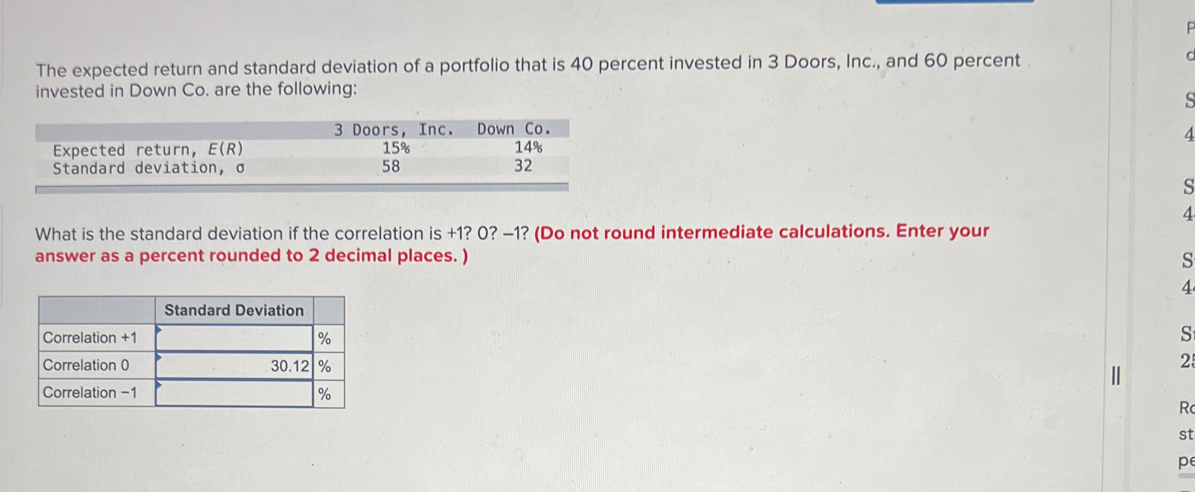 Solved The expected return and standard deviation of a | Chegg.com