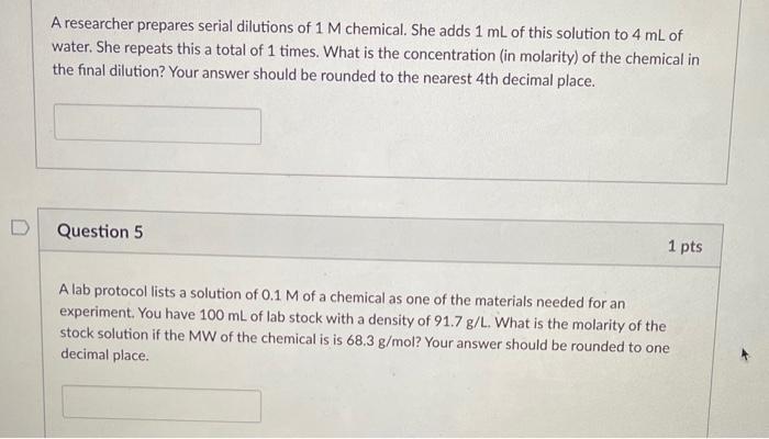 Solved A researcher prepares serial dilutions of 1M | Chegg.com