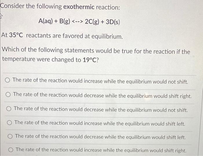 Solved Consider The Following Exothermic Reaction: Alaq) + | Chegg.com