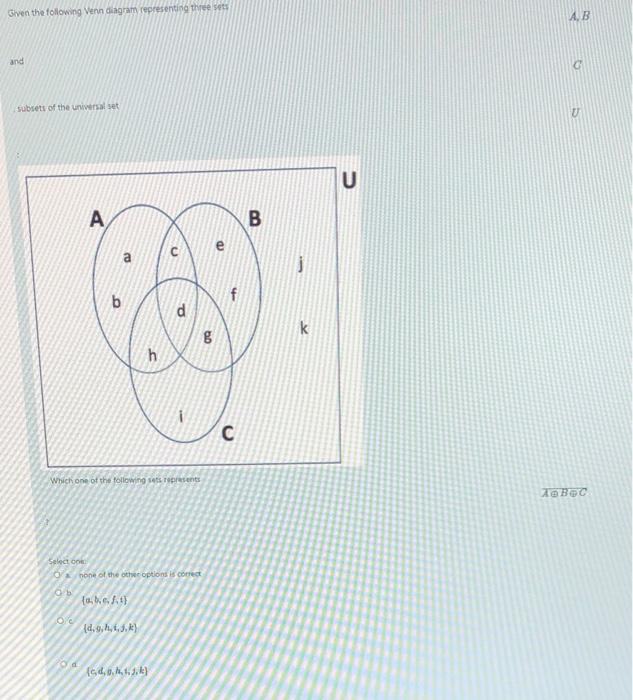 Solved Given The Following Venn Diagram Representing Three | Chegg.com