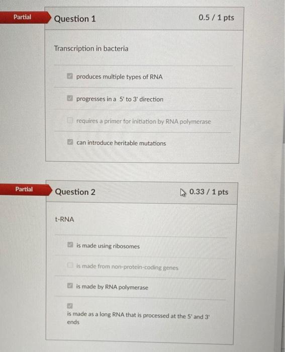 Solved Partial Question 1 0.5 / 1 pts Transcription in | Chegg.com
