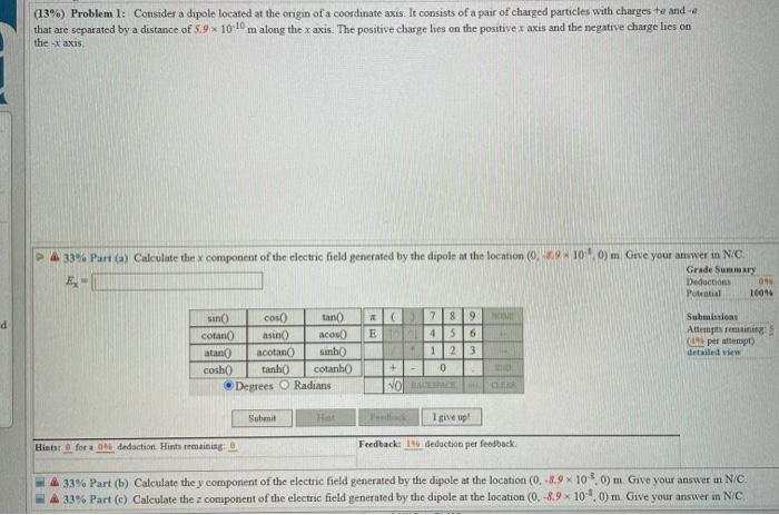 Solved (13%) Problem l: Consider a dipole located at the | Chegg.com