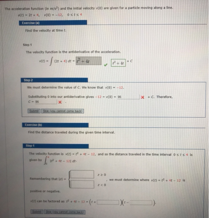 Solved The acceleration function (in m/s) and the initial | Chegg.com