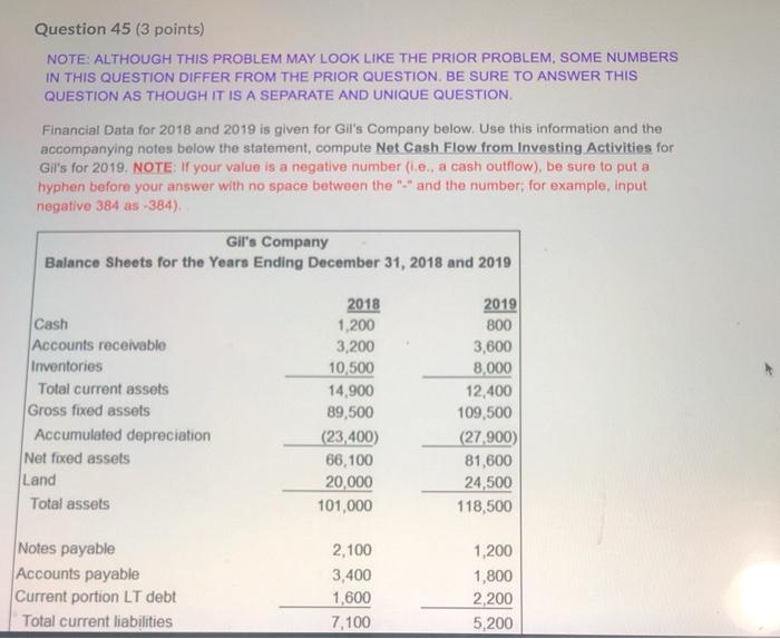 Solved Question 45 (3 points) NOTE: ALTHOUGH THIS PROBLEM | Chegg.com