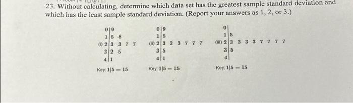 Solved 23. Without calculating, determine which data set has | Chegg.com