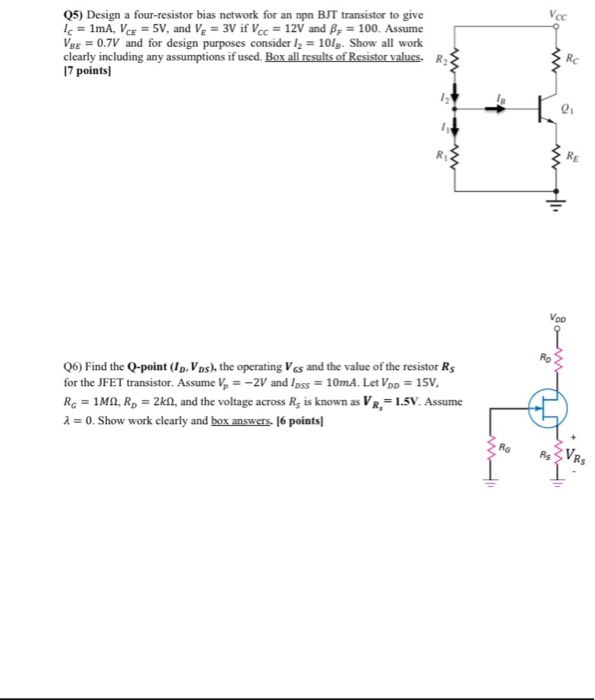 Solved Vec 5 Design A Four Resistor Bias Network For An