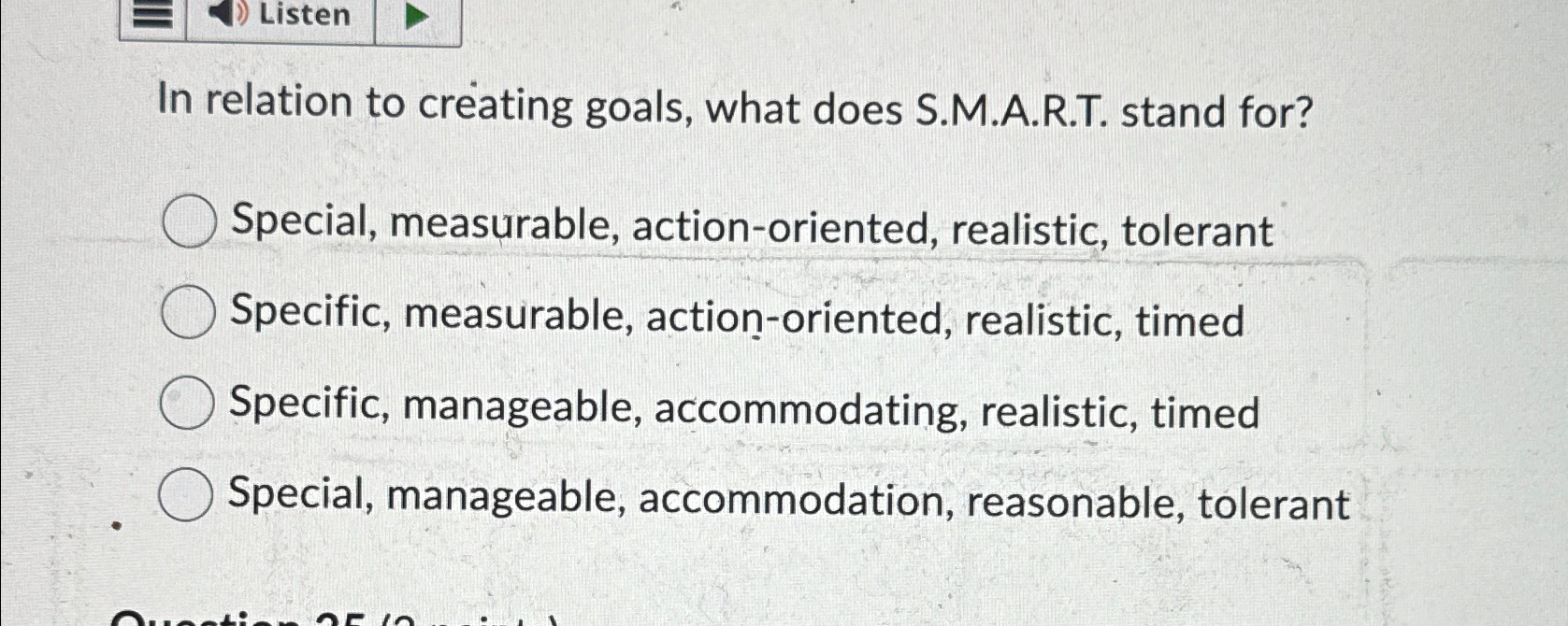 Solved In relation to creating goals, what does S.M.A.R.T.