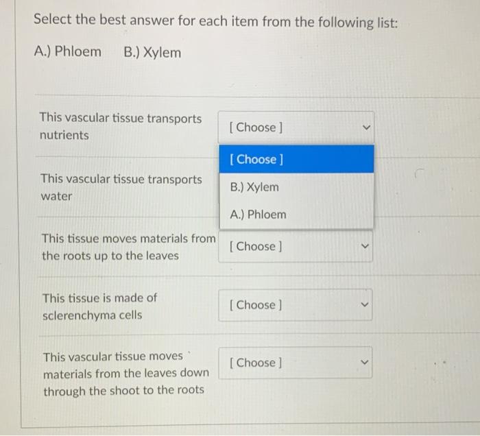 Solved Select the best answer for each item from the | Chegg.com