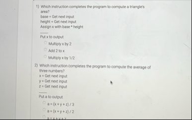 Solved Which instruction completes the program to compute a | Chegg.com