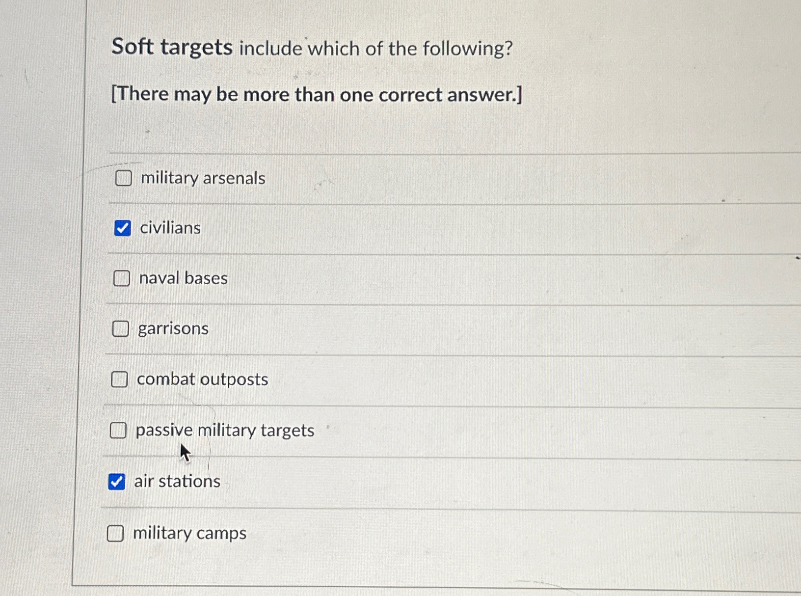 Solved Soft targets include which of the following?[There | Chegg.com
