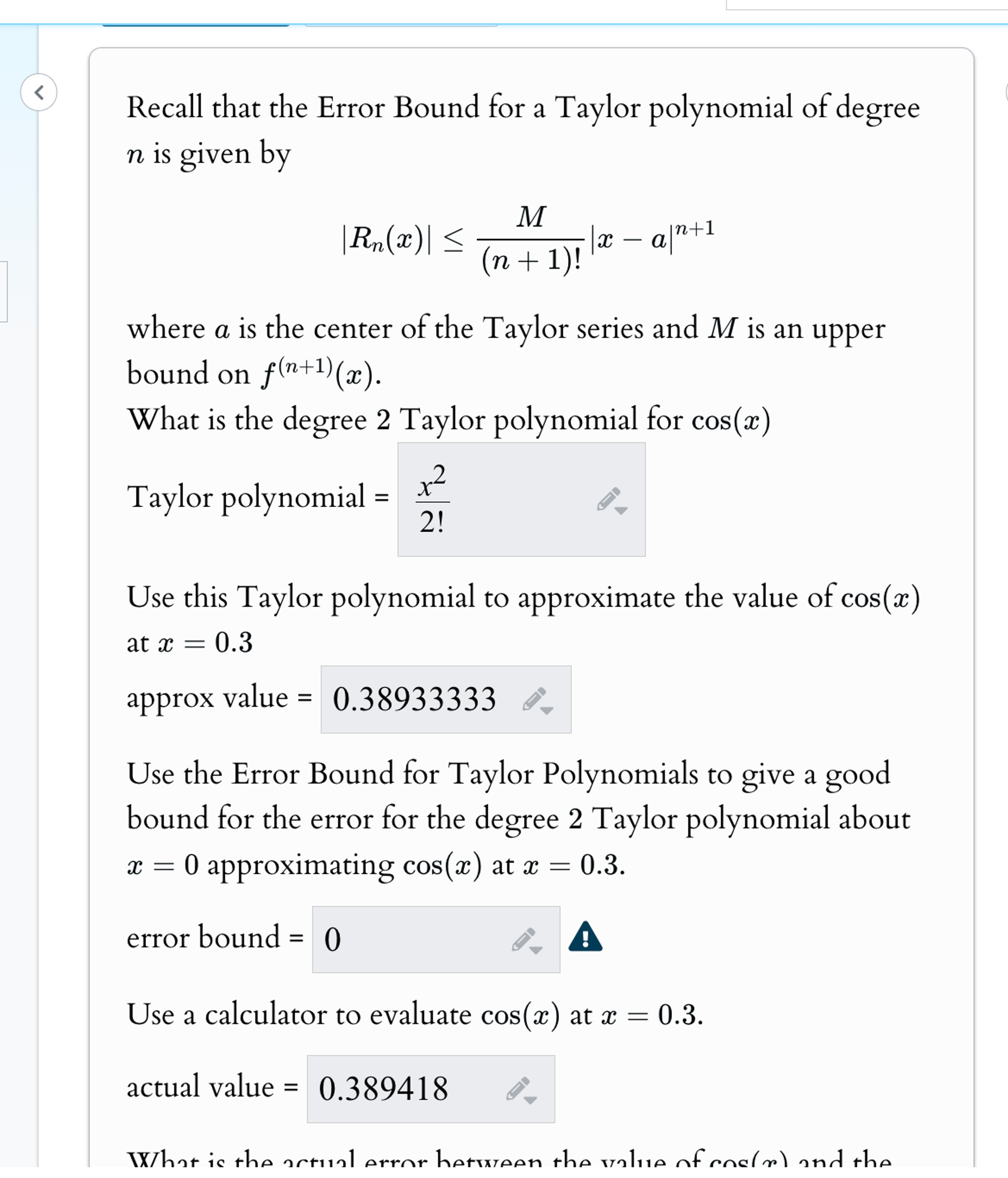 Solved Recall that the Error Bound for a Taylor polynomial | Chegg.com