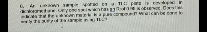 Solved 6. An unknown sample spotted on a TLC plate is | Chegg.com